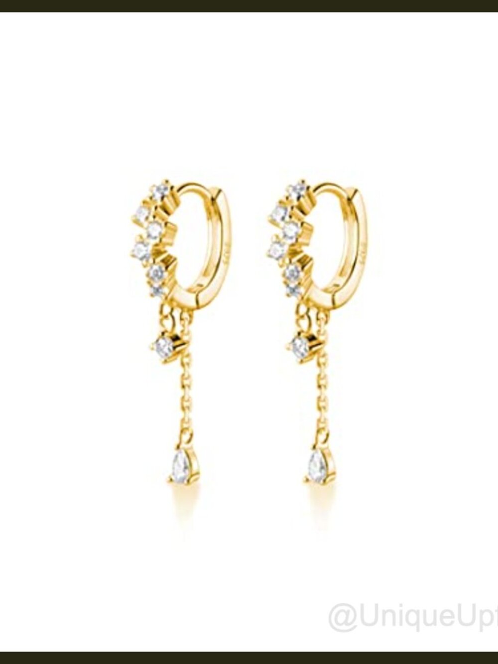 925 Sterling Silver CZ Teardrop Hoop Dangle Earrings